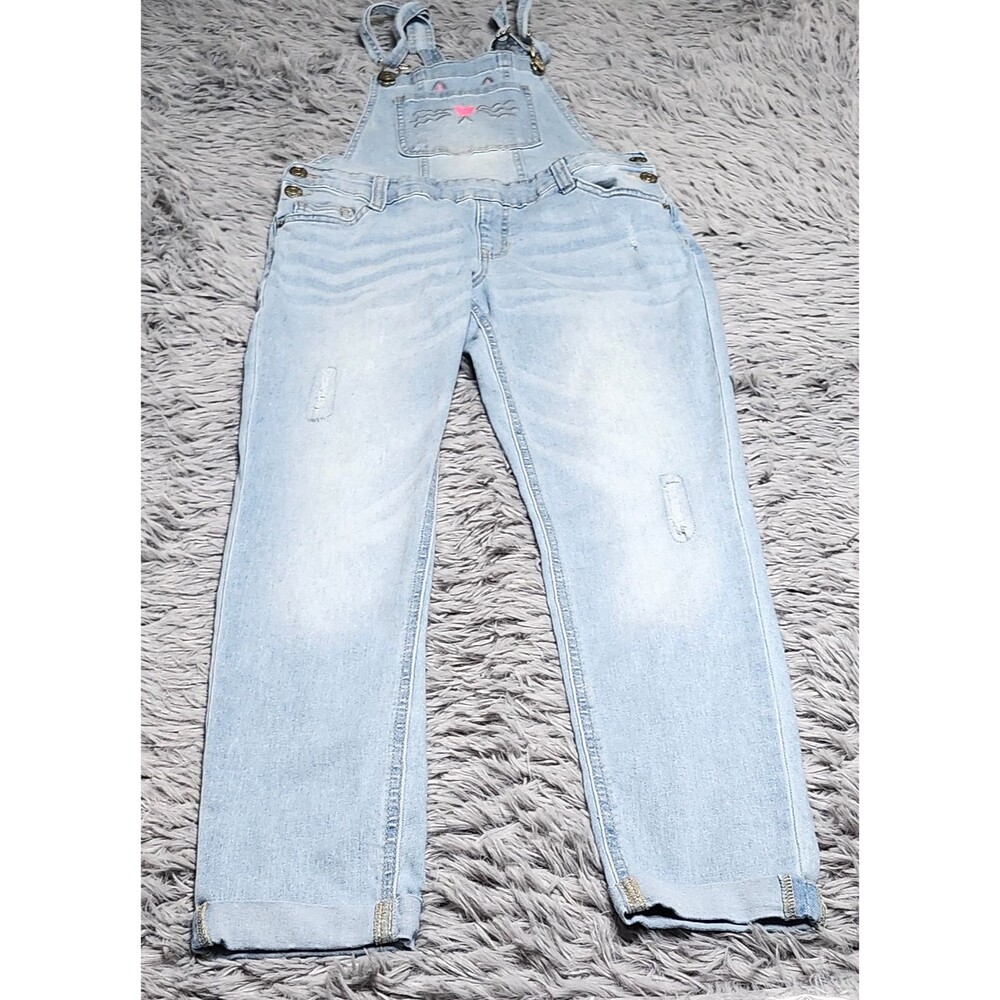 Justice Jeans Overalls Teens Juniors 12 Womens Light Blue‎ Denim Skinny Cuffed